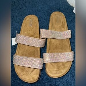 Crystal-Embellished Pink Double-Strap Women’s Slide Sandals